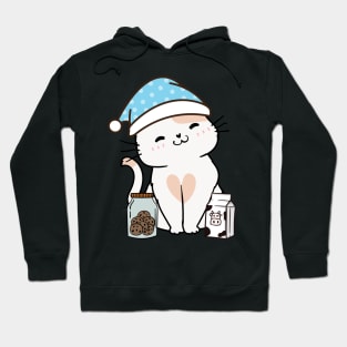 Funny white cat is having a midnight snack Hoodie